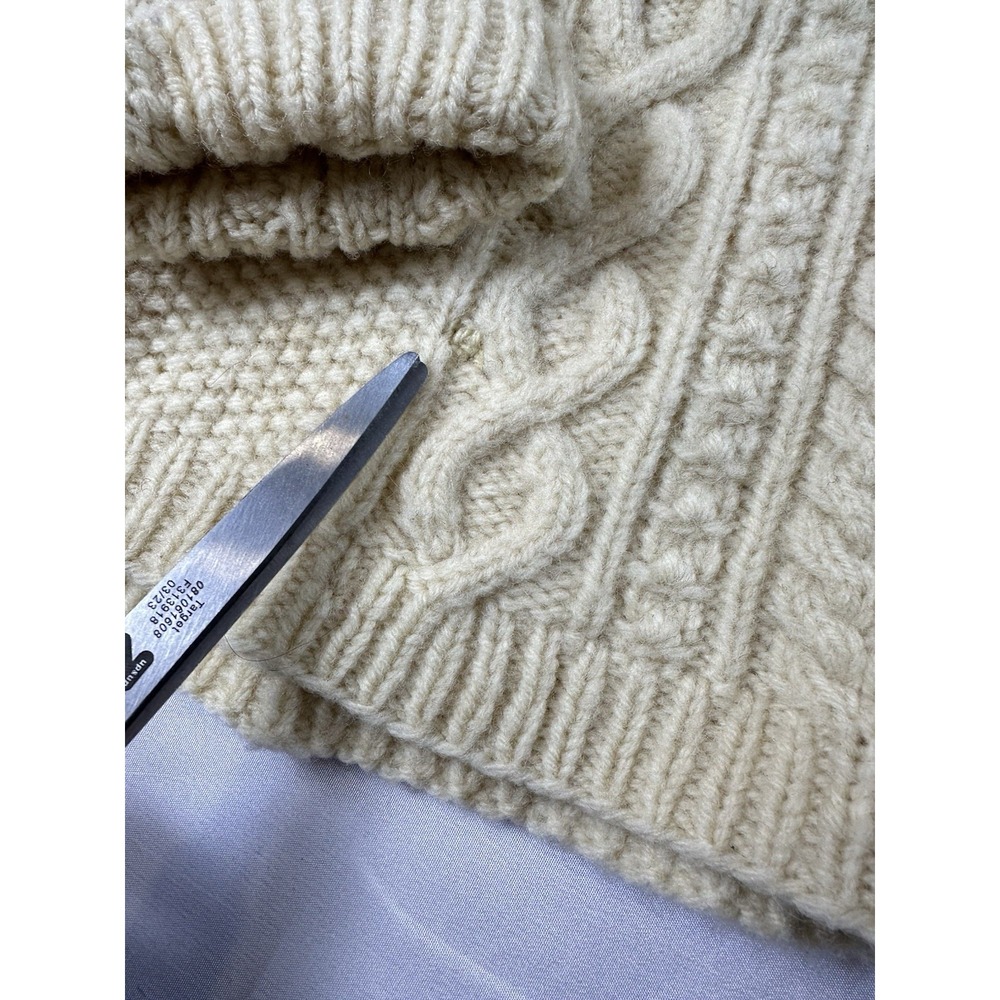 Handmade Vtg Cable Knit Cardigan Sweater Womens Sz Medium Grandma Knitting Ivory - Picture 2 of 10